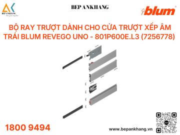 Bộ ray trượt dành cho cửa trượt xếp âm trái Blum REVEGO uno 801P600E.L3 (7256778) - NL=600 mm